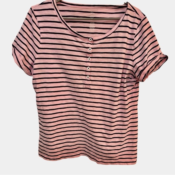 St. John's Bay Tops - St. John’s Bay Pink and Black Striped Cotton T-Shirt size Large